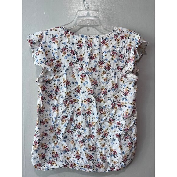 Floral Print‎ LOFT Outlet Women’s Short Sleeve Blouse Top With Ruffle Sleeves - Picture 4 of 7